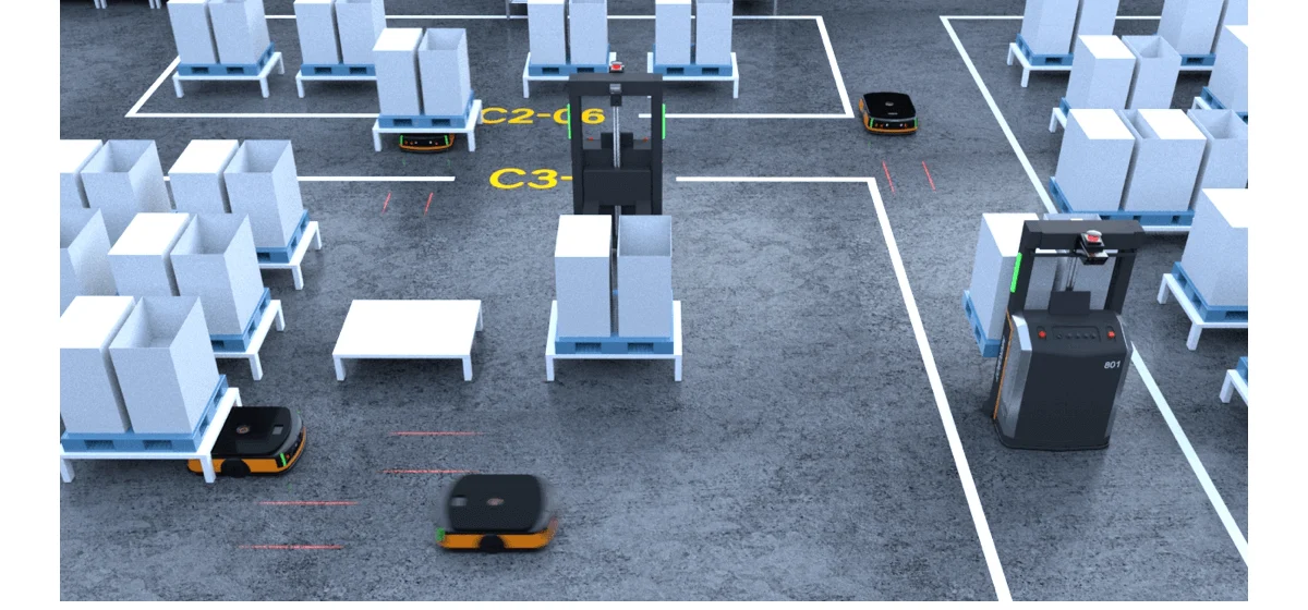 Different mobile robot types dispatched across the same shop floor